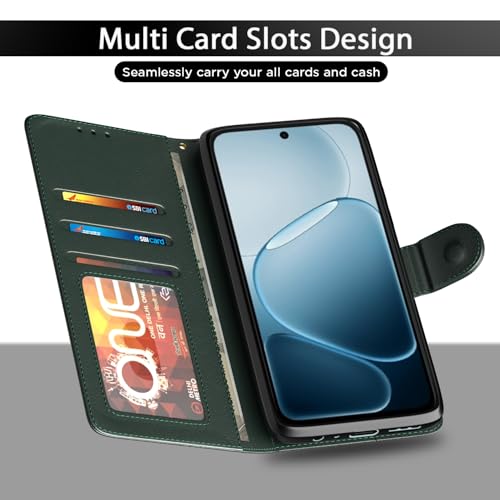Image of Amazon Basics Flip Cover for Oppo K14x 5G / Oppo A6x 5G / Oppo A6s Leather Finish | Wallet Stand and Shock Proof | Inside TPU with Card Pockets | Complete Protection Flip Case (Green)