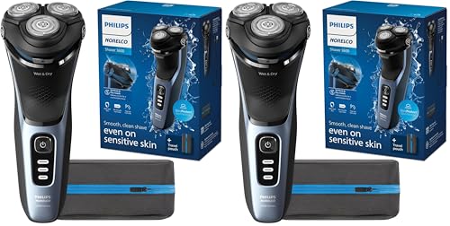 Image of Philips Norelco Shaver 3600 Series, Wet and Dry Electric Shaver, P-Cap, Travel Pouch, Storm Blue, Model S3243 /91 (Pack of 2)