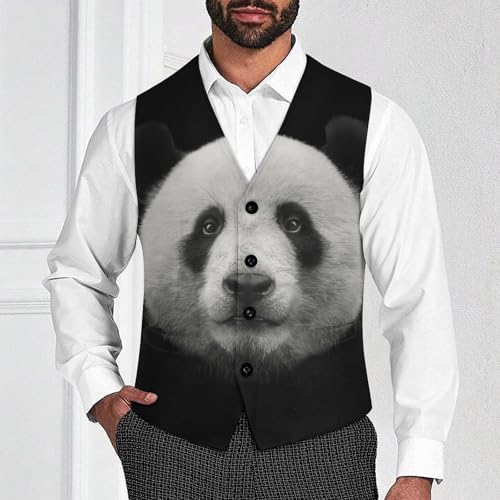 Panda Bear Face Men's Suit Vest Slim Fit V-Ncek Waistcoat Business Casual Vest2