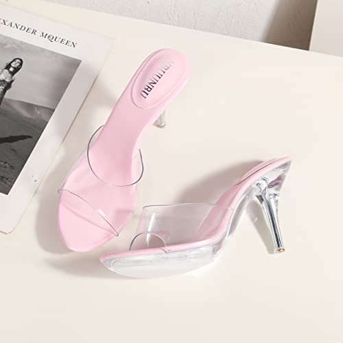 Image of NBUUNBU Silver Clear Heels For Women Dress Shoes Transparent Strap Sexy Stilletos Heels Open Toe High Silver Heeled Sandals Pump Mules