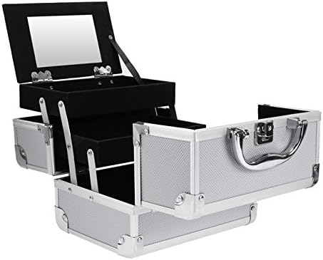 Pro Aluminum Makeup Case Salon Cosmetic Box Organizer Beauty Train Case,Silver