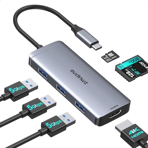 USB C Hub Multiport Adapter, 6 in 1 USB Type C Dongle Mac Accessories Converter with 4K HDMI, 3 USB 3.0, SD/TF Card Reader for MacBook Pro Air 2021 2020 2019 M1, Surface Go, Dell XPS 13 15 and More