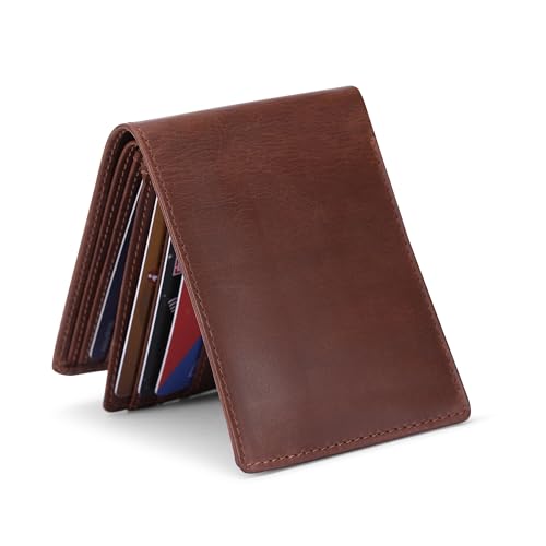 The Antiq Leather Wallet for men with RFID Blocking, Gift for Him, Bifold Wallets with 9 Credit Cards 1 ID Window, Wallet for Men, Men's Purse, Currency Organiser Single ID Wallet (Tan)