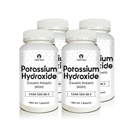 Yield Titan High Purity Potassium Hydroxide (Caustic Potash) KOH - Used in Cleaning Products/Pharmaceuticals (99.0%) (4 Bottles)