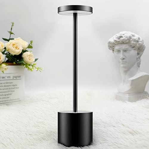 Hapfish Cordless LED Table Lamp, 5000mAh Rechargeable Battery Operated Desk Lamps, 3 Color Modes, Dimmable, Wireless Small Lights for Bedroom/Outdoor/Restaurant/Office（Black）