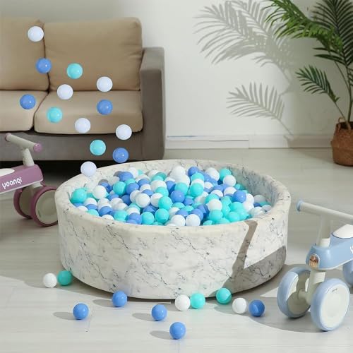Play Ball Pit Balls 500/1000/2000 count Plastic Balls for Ball Pit Playpen BPA- Free Crush Proof Pits Ball Crawling Tunnels Balls for Pet Dogs,Soft Pool Balls for Kids (500 count, blue & white) - Thumbnail 4