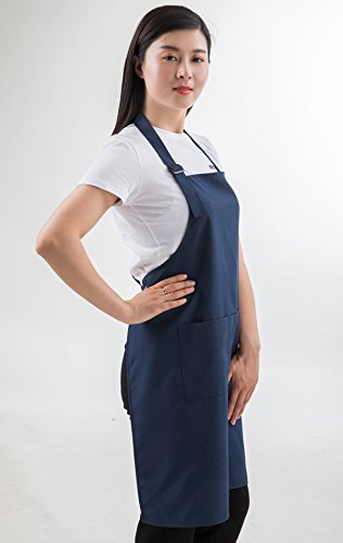 Sew Ur Life Navy Professional Resist Water Adjustable Extra Long Bib Apron 3 Pockets Home Kitchen Garden Restaurant Cafe Bar Pub Bakery For Cooking Chef Baker Servers Craft Unisex #TOP2