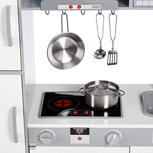 Amazon Basics Kids Kitchen Set, Play Kitchen Toy Playset for Toddlers, Preschoolers, 39" L x 11.8" W x 39" H, White & Gray view 3