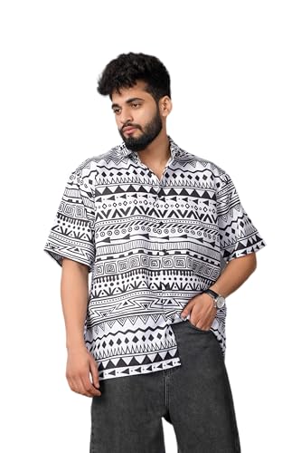 Image of Half Sleeve Relaxed Fit Men's Casual Shirt | Cotton Blend Oversized Shirts for Men Loose fit | Oversized Printed Shirts for Men | Men's Half Sleeve Relaxed Fit Shirt Fashion