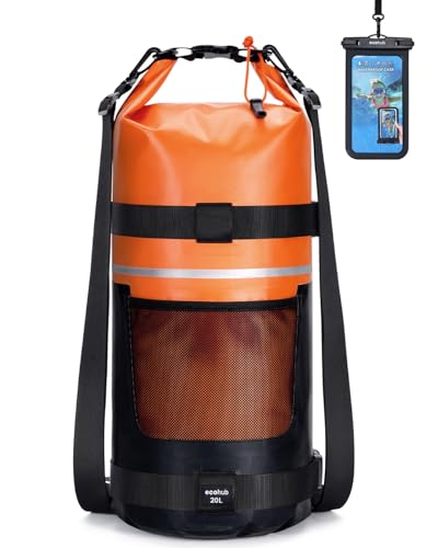 ECOHUB Waterproof Dry Bag for Women Men, 5L/10L/20L Roll Top Lightweight Dry Storage Bag Backpack for Travel Kayaking Hiking Floating with Waterproof Phone Case,Orange