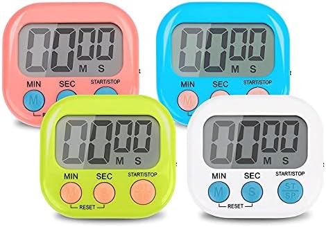 4PCS Colorful Kitchen Timer Magnetic, Digital Timer with Loud Alarm for Kids, Time Timer with Stand for Study,Work,Exercise,Cooking(Not Including Battery)