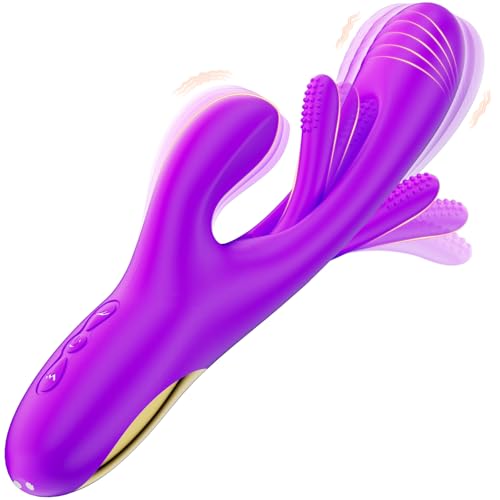 Vibrator Dildo Rabbit Sex Toys -LOVENOTE G Spot Vibrator Massager for Women Clitoral Nipple Stimulation, 3 in 1 Sex Toys with 14 Vibration & 7 Tongue Licking Flapping, Adult Product Aurieel (Purple)
