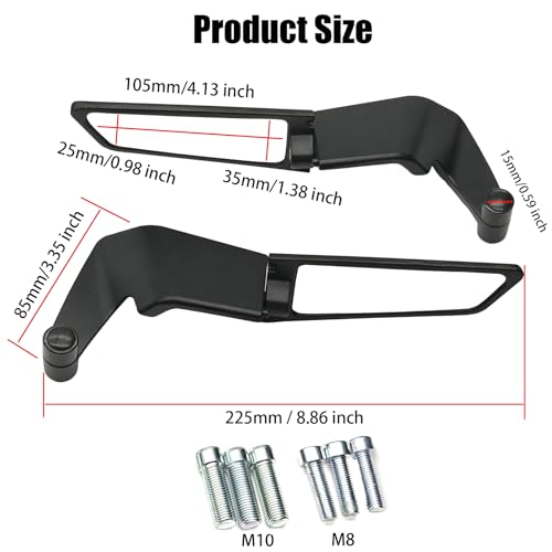 KAIQIVEM Motorcycle Mirrors Stealth Wind Wing Side Rearview Mirrors Compatible With Z900 Z650 Z500 Z400 MT03 MT07 MT09 SP MT10 CB750 Hornet 1000 GSX-8S GSXS 750 1000 Svartpilen 401 by KAIQIVEM - Used condition - Image 3