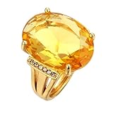 HALUKAKAH Bague pour Femme avec Citrine Naturelle D28,5 ct en Argent 925 Plaqué Or 18k,Sertie Griffes Diamant de Laboratoire en Ovale Vintage,pour Fiançaille,Mariage,Anniversaire,Taille Ajustable