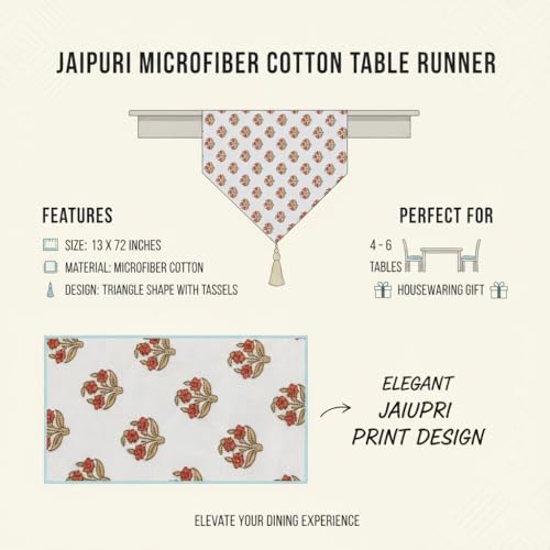 Image of COZY FURNISH Elegant Floral Microfiber Cotton Runner & Dining Table Runner - Tassel Design for 6 Seater Table | Stylish Home Decor Linen