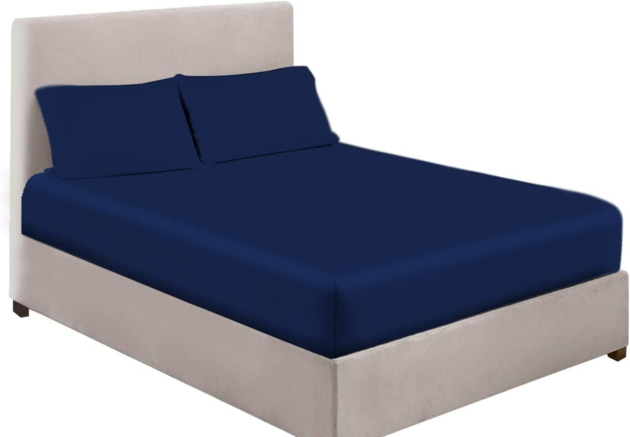 Extra Deep Bedding 100% Extra deep Fitted Sheets 16" 40CM Egyptian Cotton 200TC 15 Colours Single Double King Super King (Single, Navy)