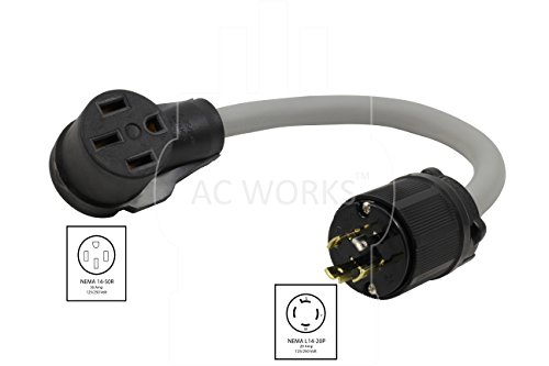 Ac Works Electric Vehicle Charging Adapter For Tesla Use (L14-20 20A 4-Prong Generator To Tesla) #TOP1