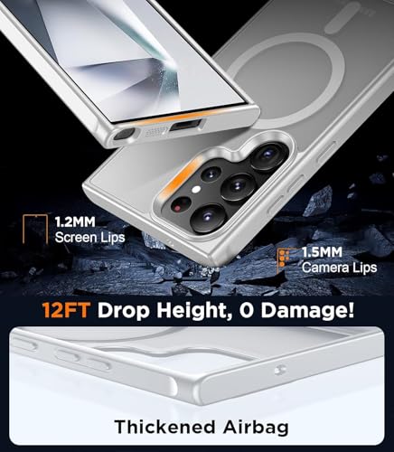 Image of Elzzi Magnetic Cover Compatible For Samsung S25 Ultra 5g Case with Adjustable Metal Kickstand, Compatible with Mag-Safe Translucent Matte Protective Phone Shockproof Case, Natural Titanium