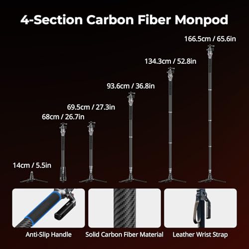 Image of SmallRig 166.5cm / 65.6 inch Carbon Fiber Monopod for Camera, Compact Camera Monopod with One-Touch Height Adjustment, Max. 5kg Playload Ball Head, Storage Size of 68cm / 26.8 inch, Weighs 1.72kg / 3.8lb