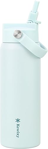 KEWIXY 24 oz Insulated Water Bottle with Straw, Easy Slide Lid, Leak Proof, Keep Cold 24H, Vacuum Insulated Tumbler, Metal Stainless Steel with Handle, Aqua