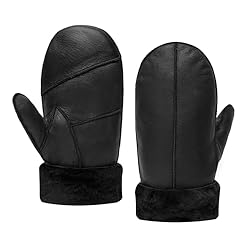 MGGMOKAY Hombres Guantes de Cuero,Invierno Mitten ...: Estos mitones de cuero de los hombres están hechos de piel de oveja de primera calidad genuina Shearling, coser con la piel de lana hacia el interior, acabado exterior de piel de oveja suave, suave como la seda y cálido interior de lana natural, deje...