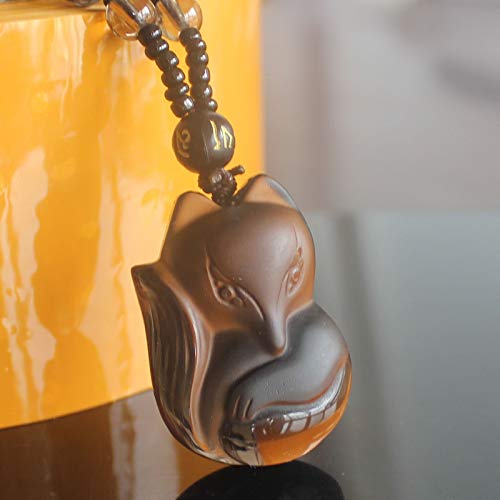 Ice Obsidian Crystal Fox Amulet Pendant Necklace With Bead Chain For Wen Or Women (Ice Fox 1) #TOP2