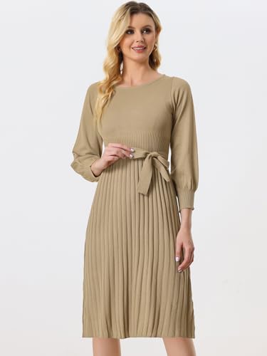 Image of Allegra K Women's Knit Pleated Dresses Casual Belted Midi Sweater Dress