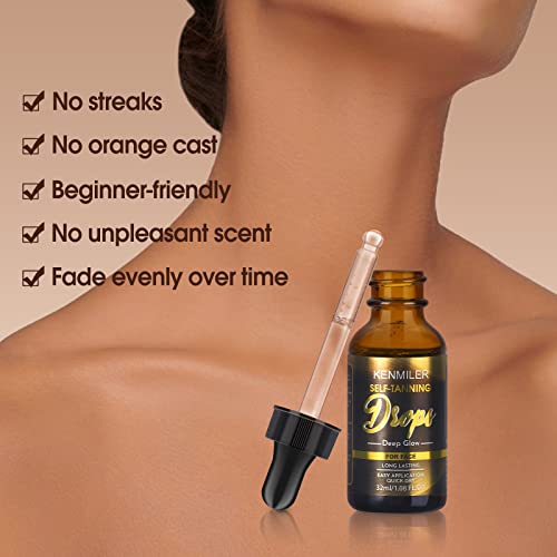 Kenmiler Face Self Tanner Tanning Drops, Natural Sunless Fake Tan, Buildable Gradual Bronzing Self-Tan Serum Facial Tanners For Quick Drying Streak-Free Healthy Sun-Kissed Glow(Deep Glow) #TOP2