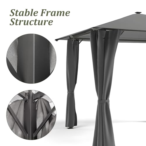 Fellie Metal Gazebo with Solar Lighting - 3m x 3m Outdoor Garden Shelter with Heavy Duty Waterproof Curtains for Events, Grey - Image 5