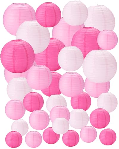 Treela 48 Pcs Paper Lanterns Party Decorations Round, Pink Series