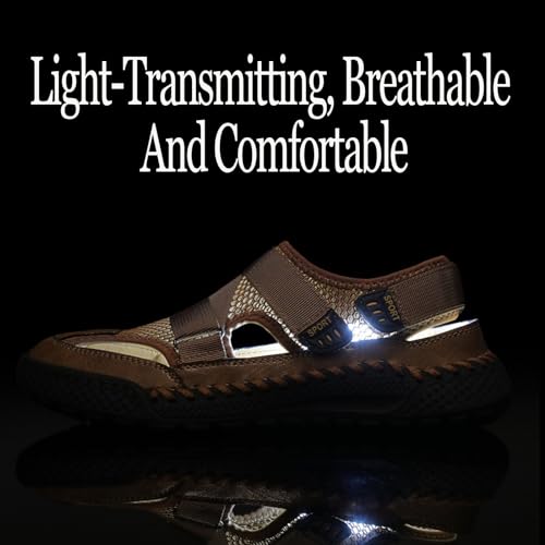 Men's Mesh Cutout Hook and Loop Fisherman Sandals Comfort Non Slip Lightweight Hand Stitching Beach Sandals Casual Wading Outdoor Sandals3