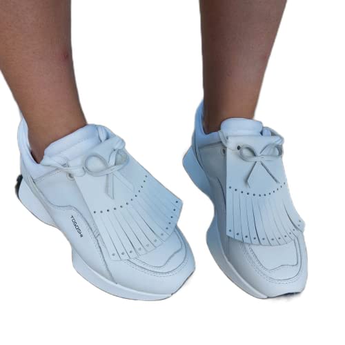 Golf Kiltie | White Leather Shoe Clips With Fringes For Custom Sneakers | Kiltie Fringes | Fringe Shoes | Golf Shoe Kilties With Fringes (White Leather) #TOP21