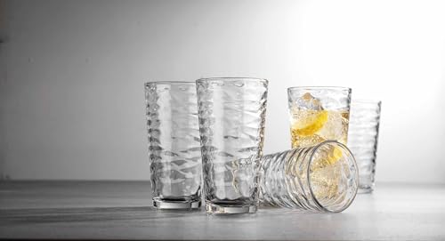 Glaver\'s Hammered Glass Cups. Cocktail Drinking Glasses Set of 6 Tall Kitchen Glasses, 17 oz Water Glassware For Bar, Juice, Beer, Iced Tea, Everyday Cordial Glasses Drinkware.