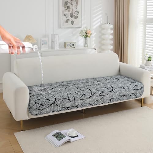 Image of HOKIPO 'Elira Series' Water Repellent + Waterproof Quilted Sofa Mats | Make Your Own Sofa Cover Set | Length 120cm - Intense Grey Abstract Floral (AR-5245-C2)