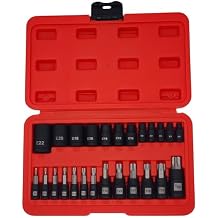 VCT 25PC Impact Torx Bit Socket and Female External Socket Set, 13 Star bit T8-T60 and E-Torx bit E4-E22 Automotive and Motorcycle Professional Grade Mehcanic Set