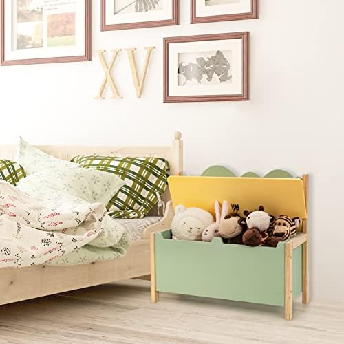GYMAX Kids Storage Bench, 2 in 1 Wooden Toy Box with Safety Hinge & Wide Backrest, Children Storage Chest for Playroom Bedroom