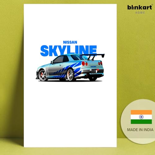 Image of BLINKART Nissan Skyline GT-R (R34)Car Posters Sticker Gift Items for Boys Room Wall Decor || Comes with Double-Sided Tape|| Decoration Bedroom Living Room Office Studio Decor | 12x18 In (A3) - CAR-264