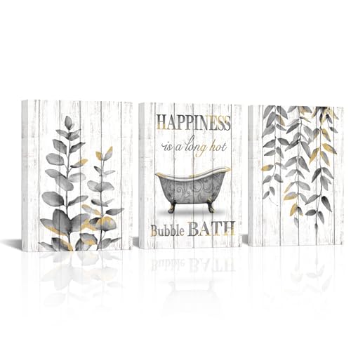 RnnJoile Grey Bathroom Decor Wall Art Gray and Gold Bathtub