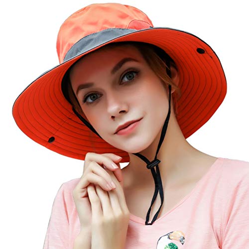 Muryobao Womens Outdoor Sun Hat Ponytail Uv Protection Wide Brim Mesh Foldable Safari Beach Fishing Bucket Cap 2 Pack Pink & Orange #TOP1