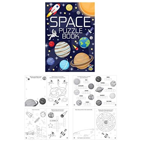 Anilas Complete Space Themed 10 Party Bags, Fillers & Favours - 10 Mini Space themed Fun Puzzle Activity Colouring Books. (Ideal for Children Aged 3-8) Cover