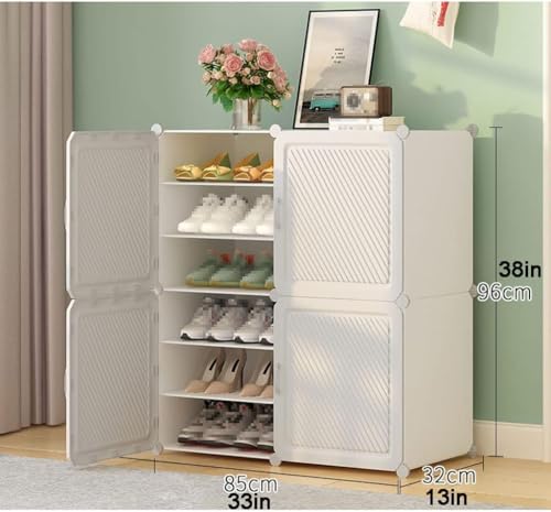 Image of YASONIC Premium Modular Plastic Shoe Rack for Home with Door | 12-Tier Stackable Shoe Organizer | Waterproof & Dustproof | Space Saving Storage for Home, Bedroom & Entryway [White HK2, 12-Shelf-4-Door