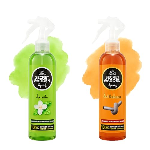 Spray Absorbe Olores | Neutraliza Malos Olores y Refresca el Ambiente | Uso en Textiles, Hogar y Oficina | Aroma Fresco y Duradero' (2-Pack) (JAZMIN, ANTITABACO)
