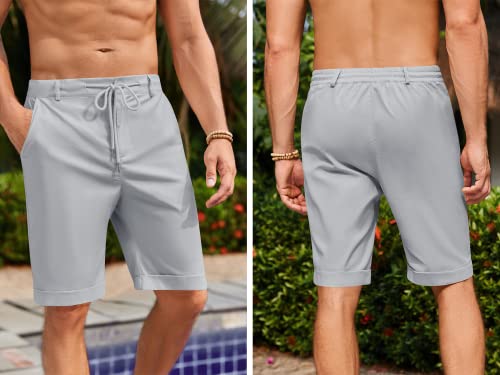Gafeng Mens Cotton Linen Shorts Elastic Waist Drawstring Casual Summer Beach Yoga Short Grey #TOP1
