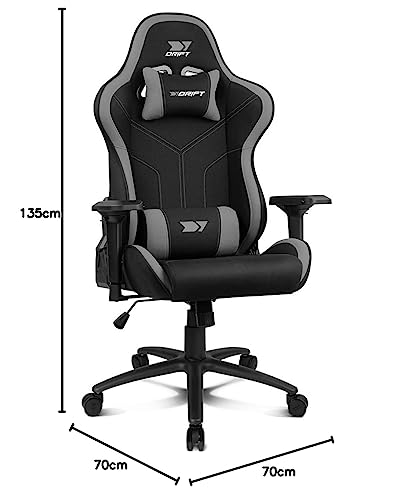 Chair DR110 -DR110BGRAY,Sedia gioco professionale,tessuto traspirante,braccioli 4D,rotelle silenziose,pistone classe 4,inclinazione,cuscini lombari/cervicali,70 x 130-138 x 70 cm(LxAxP) - Sedia gaming - Immagine 9