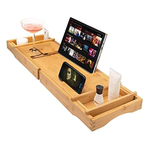 Natural Bamboo Bath Caddy Tray for Relaxation Cover
