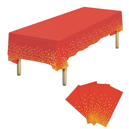 Ammbeetty 4 Packs Red Gold Disposable Tablecloths Rectangular, 54x108 Inch