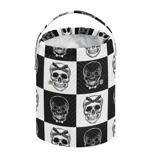 Image of Yarn Storage Bag Small Crochet Bag Knitting Bag Organizer Gothic Skull Black and White Yarn Bags for Crocheting Basket