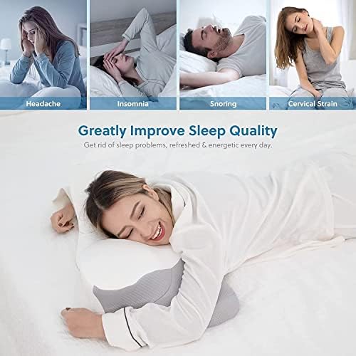 HOMFINE Cervical Contour Pillow for Neck Pain Orthopedic Pillow for Neck Shoulder Pain Support Ergonomic Memory Foam Pillow for Side/Back/Stomach Sleepers with Removable Breathable Case (Grey)