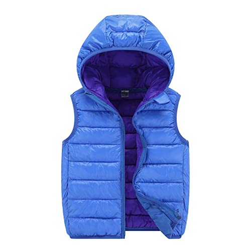 Kids Boys Girls Padded Vest Sleeveless Winter Warm Solid Hooded Coats Zipper Classic Insulated Jacket (Blue, 6-8 Years) #TOP1
