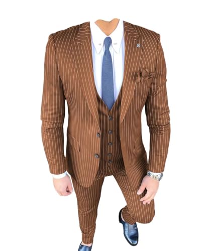 ORBITRAY Suit for Men 3 Piece Striped Blazer Vest Pants Single Breasted Pinstripe Suit Business Set4